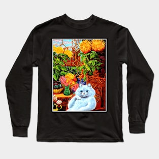 Cat Sitting with Flowers : A Louis Wain abstract psychedelic Art Print Long Sleeve T-Shirt